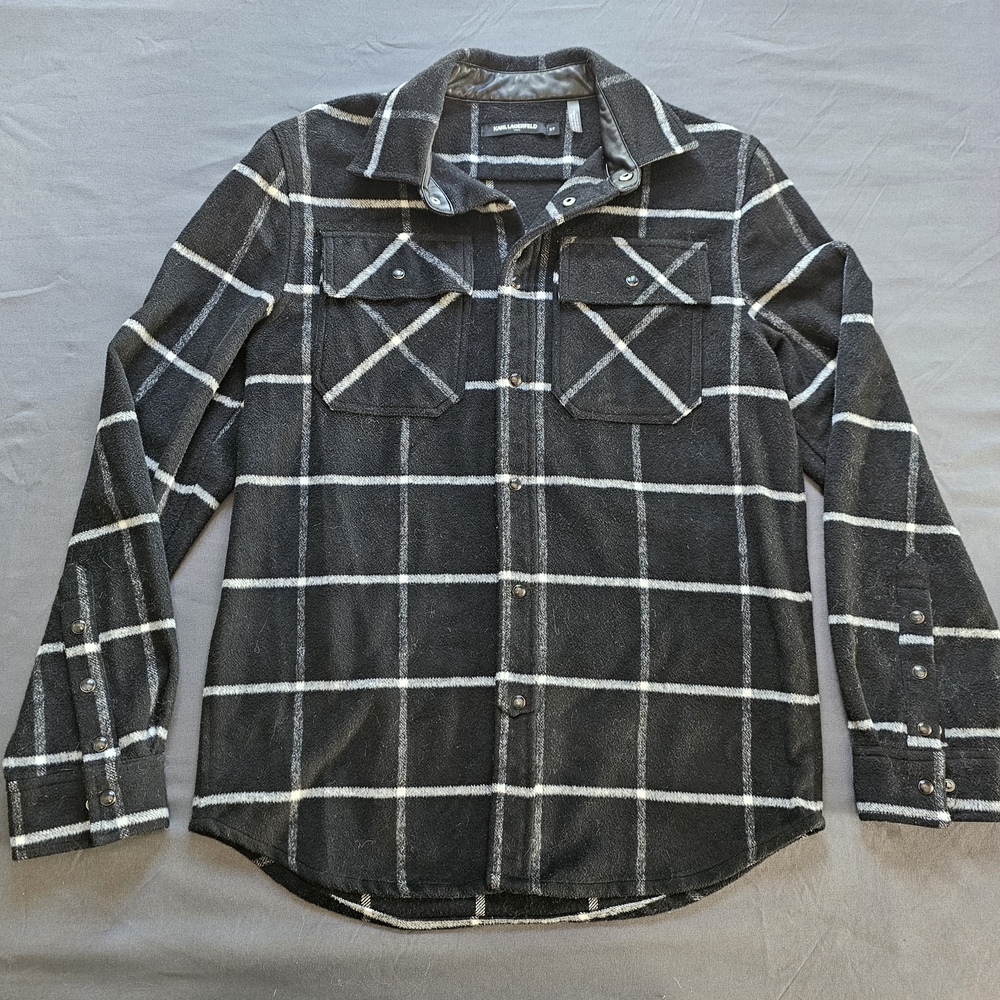 Men's Karl Lagerfeld Black Plaid Shirt Jacket Shacket Size S